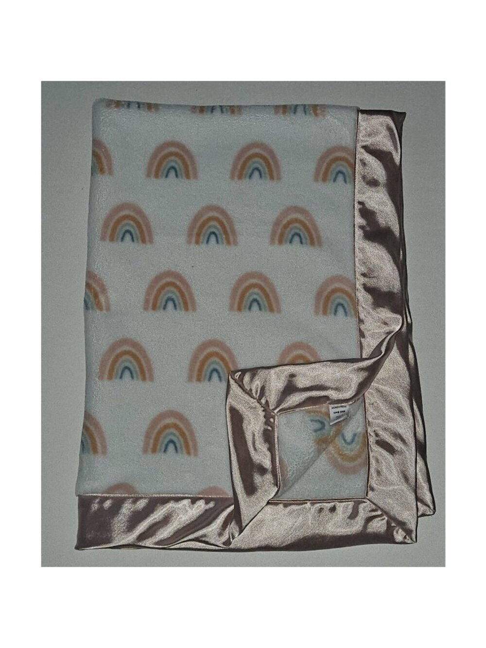Nordstrom Rainbow Baby Blanket White Fleece Pink Satin Trim Peach Blue 28x39